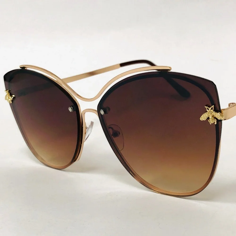 Brown Gradient Rimless Butterfly Womens Luxury Shades Cat Eye Sunglasses‎ Lentes